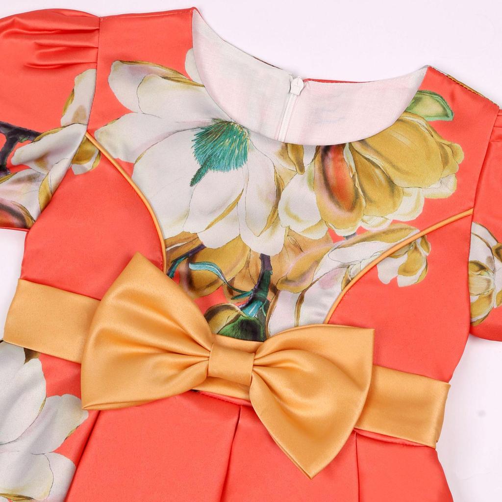 2025 European & American Retro Children's Bow Print Puffy Dress