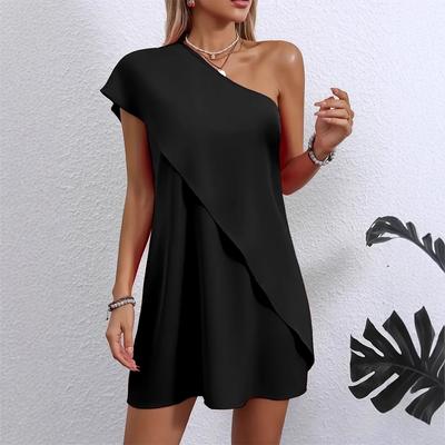 Women's Temperament Sexy Fake Oblique Shoulder Dress Summer Vacation Style Sleeveless A-line Dress