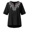 Cotton And Linen Embroidered Shirt V-Neck Color Women's Artistic Loose Fitting Short Sleeved Summer