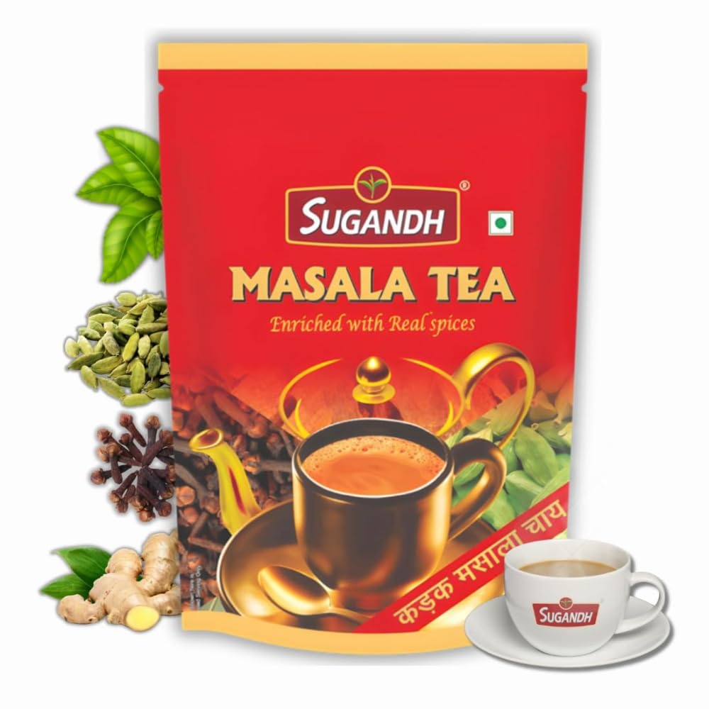 

Sugandh Tea Masala Chai 1kg | 100% Natural Assam Tea Blended with Ginger, Cardamom, Cloves & Black Pepper | Authentic Indian Masala Tea for Chai Lo