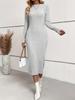 Spring/Autumn Knit Dress Long Sleeve Slim Fit Maxi Dress for Women