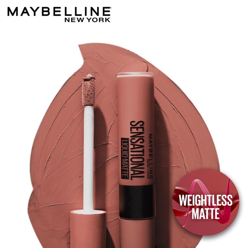 Maybelline New York Sensational Liquid Matte Lipstick 7ml NU02 Strip It Off Lightweight Long Lasting Non Sticky Full Coverage Nude Lip Color