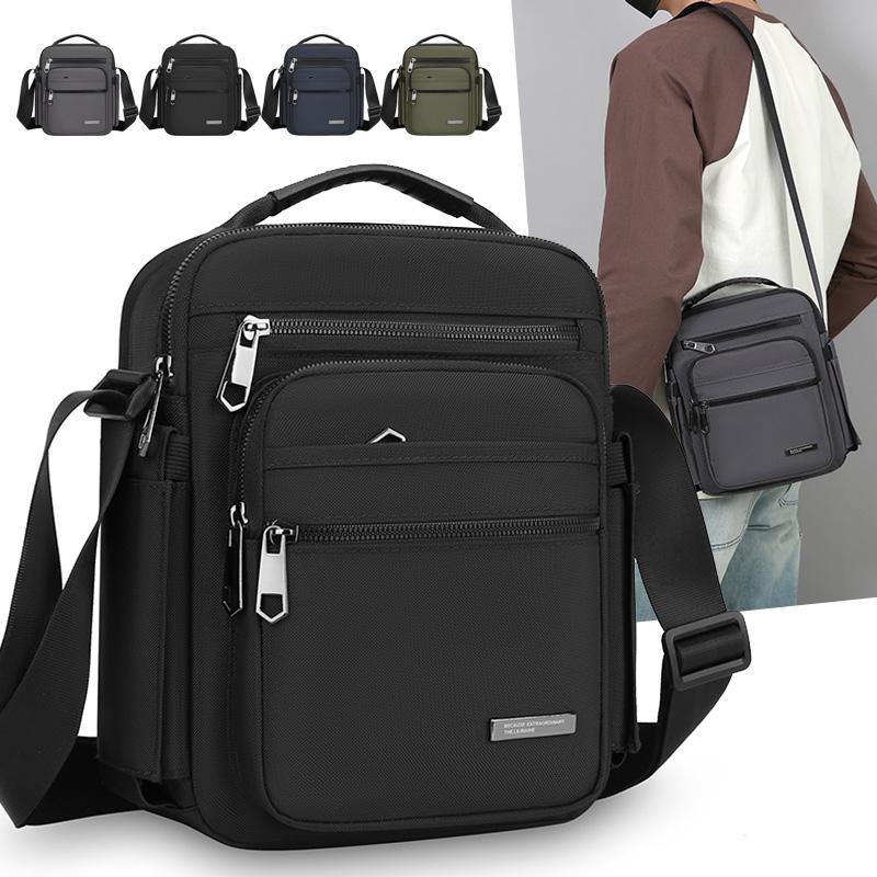 Men Multi-layer Shoulder Bag Fashionable Casual Lightweight Nylon Crossbody Bag for Daily Outing Commuting Small Handbag