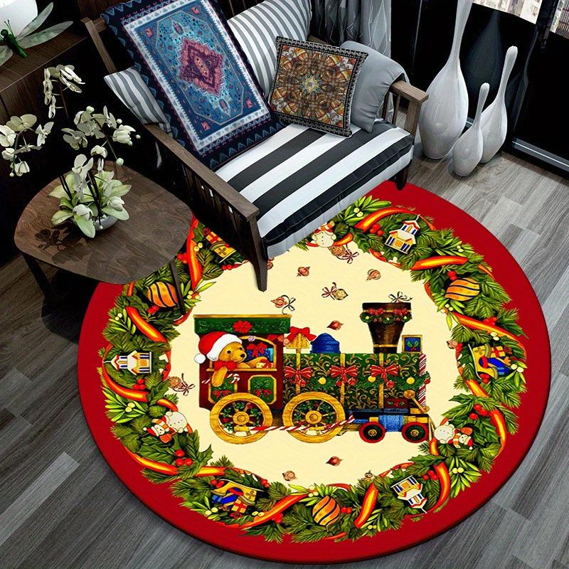 

1pc Soft, Absorbent & Non-Slip Christmas Train Round Rug, Perfect for Entryway, Living Room, Bedroom Decor, Machine Washable Flannel Memory 80cm by 80cm