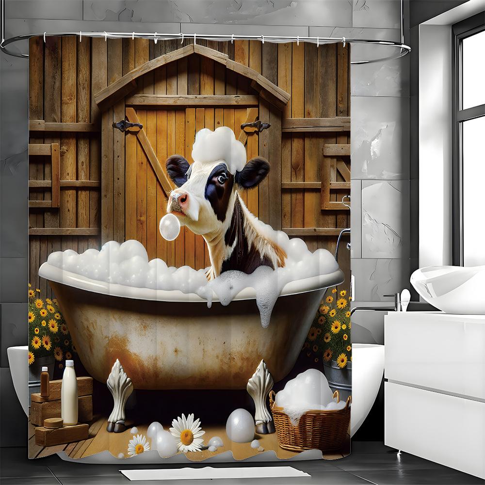 

Cattle Milk Bathing Shower Curtain Washable Dirt-Resistant Shower Head Waterproof Polyester Bath Curtain For Home Decor W60H190(CM)-1 Pcs