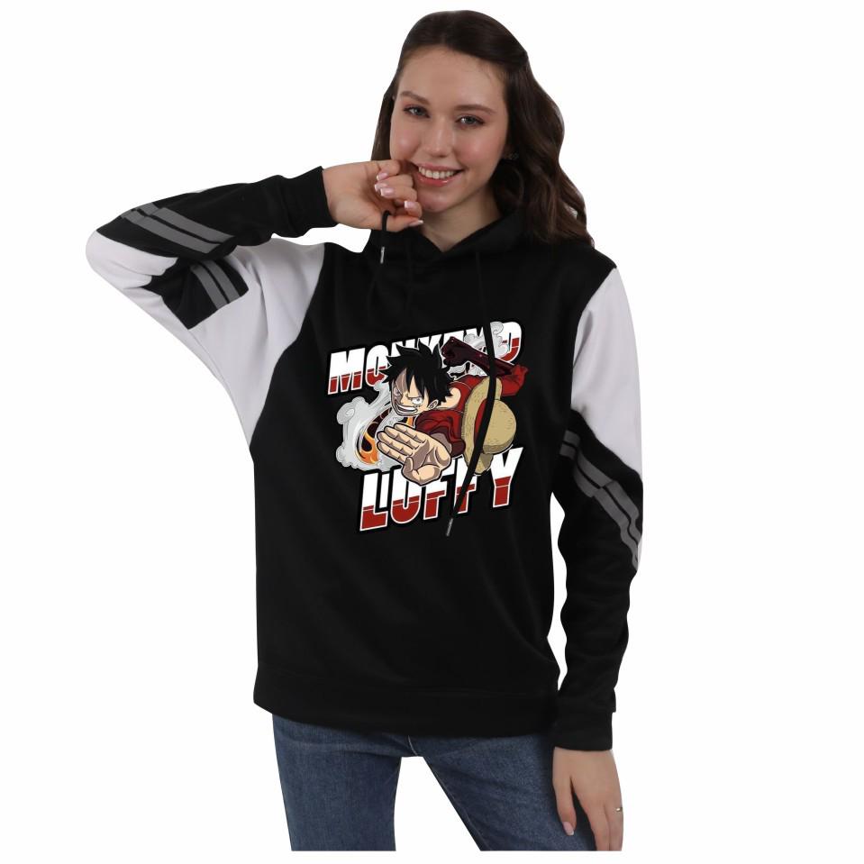 One Piece Pirate King Men's and Women's Color Block Fleece Hoodie - Autumn/Winter