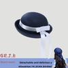 Korean Style Woolen Flat Top Hat With Ribbon For Women Autumn