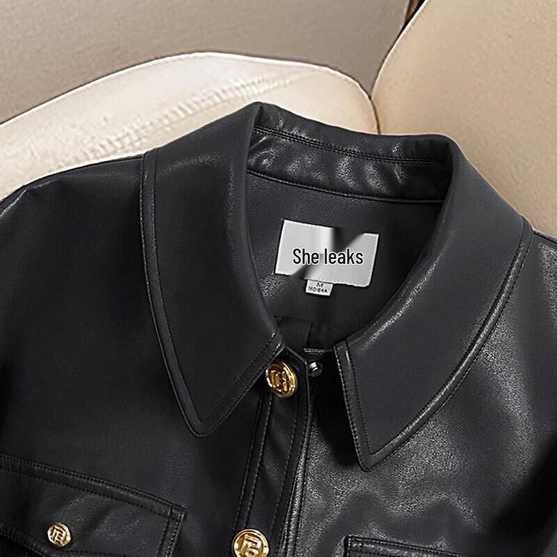 Shechi Women's Spliced Lapel PU Leather Biker Jacket