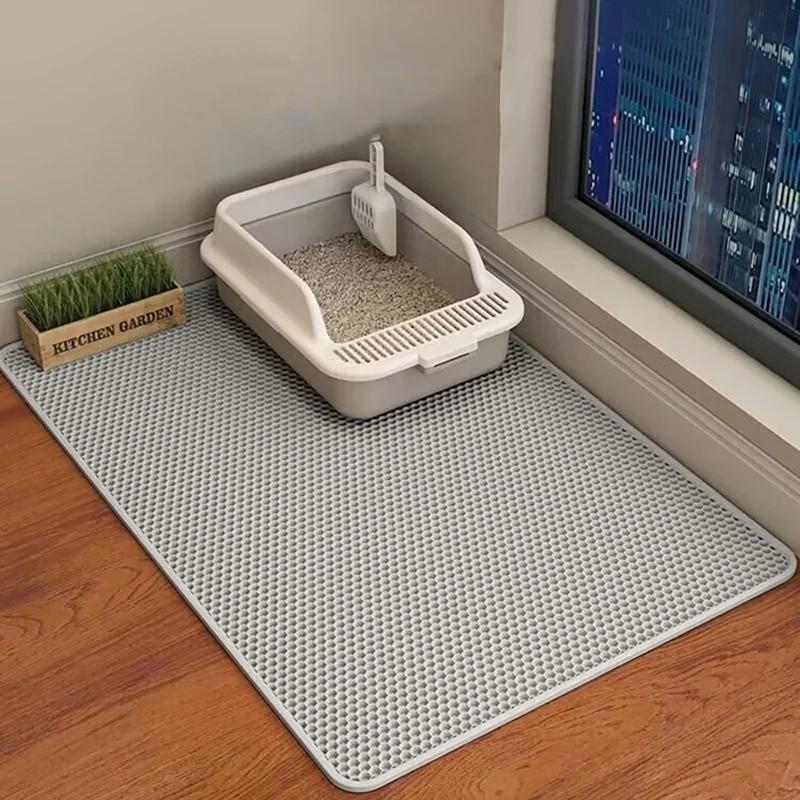 

Double-layer large cat litter mat, an anti-splash mat for cat litter boxes, a filtering mat and sand leakage mat, a cat product 60X90cm серый
