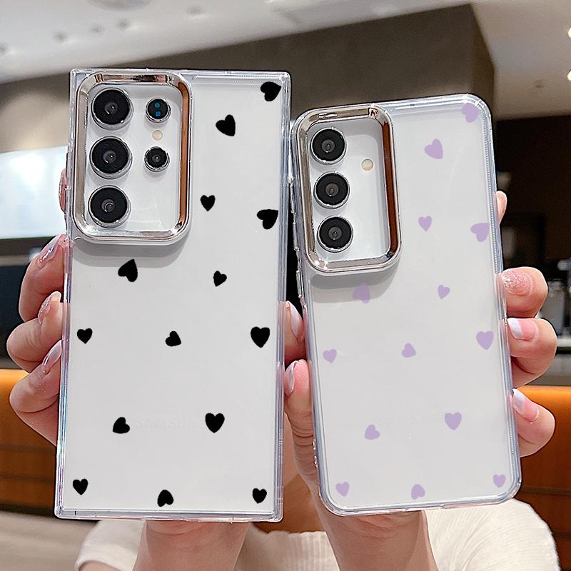 Cute Little Love Hearts Print Transparent Phone Case For Samsung S24 FE S23 Ultra A55 A54 A35 A34 A14 Lens Protection Clear Soft TPU Shockproof Cover