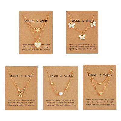 5 Stück Neuestes Stilvolles Herz Schmetterling Perlenkette Schmuckset für Frauen Anhänger Halskette Geschenke für Mädchen