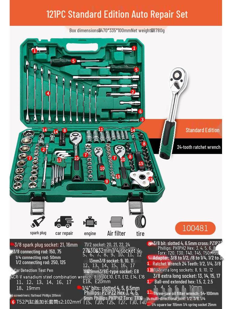 Pioneering Industrial-Grade Auto Repair Kit: Chrome Vanadium Steel Sockets & Ratchet Wrench Set for Mechanics