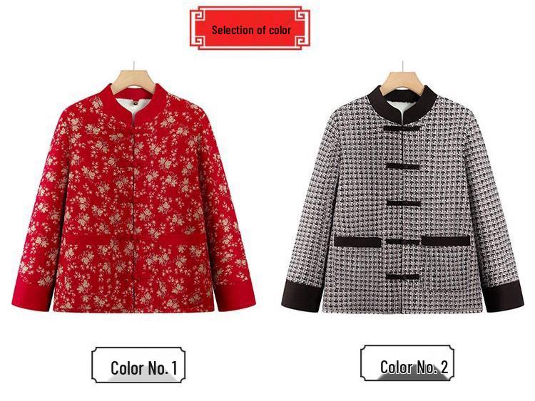Chinese Style Velvet Cotton Jacket for Middle-Aged and Elderly Women - Retro Autumn/Winter Warm Outerwear