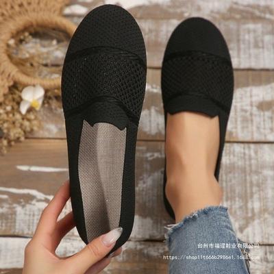 European and American Foreign Trade Large Size Flat-bottom Knitted Breathable Low-top Single Shoes Women's One-pedal Breathable Shallow-mouth Doud