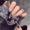96PC Black French Long Coffin Halloween Press On Nails Y2K Cross Skull Spider Snake Bow False Nails Full Cover French Fake Nails
