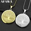 Collar Colgante Redondo Medalla Árbol de la Vida Acero Inoxidable para Mujeres Hombres Cadena Color Oro Plata Collares Joyería de Sanación Reiki
