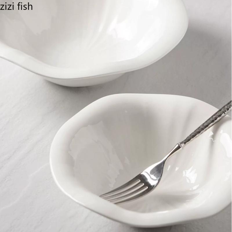 White Ceramic Bowl Fruit Dish Salad Bowls Dessert Bowl Soup Plate Noodle Bowls Dinner Plates Snack Trays Sashimi Plate Tableware