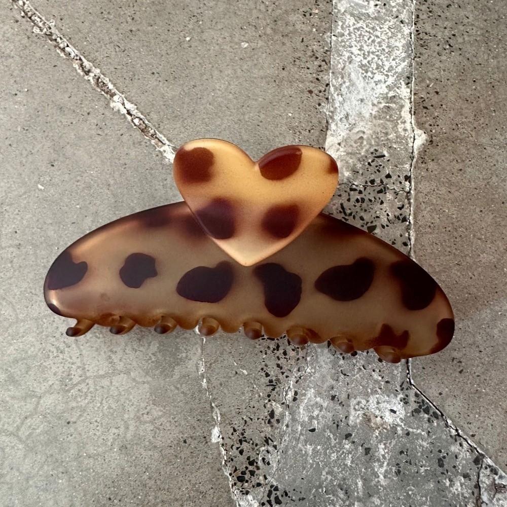 Heart Hair Claw Clips Leopard Print Large Hair Claw Retro Geometric Barrettes Headwear