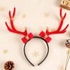Bowknot Antlers Headband Plush Ball Elk Hair Hoop Cute Deer Horn Hair Band  Festival Decoration