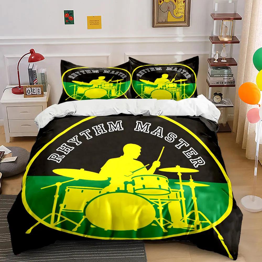 Drummer Theme Decor Set Soft Comfortable Duvet Cover Bedding Set Included 1*Duvet Cover & 2*Pillowcases Gift