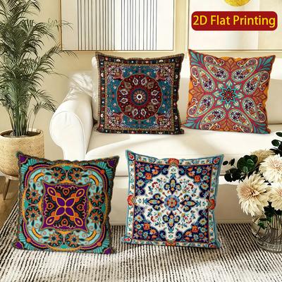 Bohemian Mandala Floral Throw Pillow Cases Pattern Cushion Cover Suitable For Sofa Bedroom Car Pillow Cover