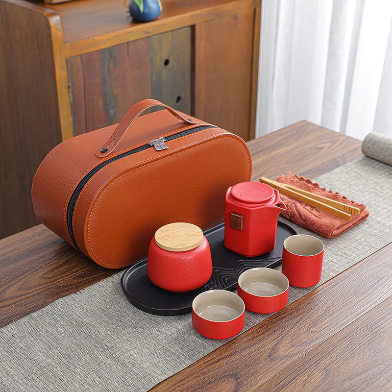 Outdoor Travel Tea Set, One Pot, Three Cups of Tea Tray, Tea Can Set, Household Express Cup, Holiday Commemorative Gift