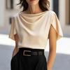 New Summer Commute Versatile Satin Short Sleeve Shirt Top for Women