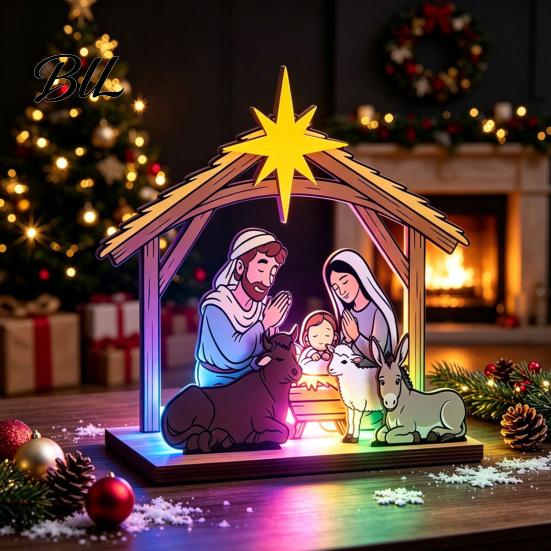 Eco Friendly Holiday Decor Christmas Tabletop Glowing Ornament, 3D Wooden Tree Decoration with Decorative Crafts Warm Light, Festive Centerpiece