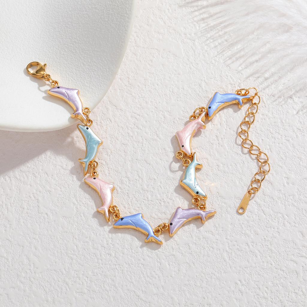 Stainless steel dolphin-shaped bead bracelet - simple dopamine-style line bracelet