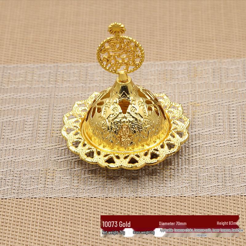 Mini Portable Arabic Incense Burner - Middle Eastern Style, Golden Tower Metal Aromatherapy Burner