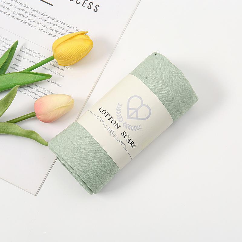 Autumn and winter new micro-elastic crumpled cotton blended long towel right angle lock edge polyester headscarf hot-selling solid color scarf