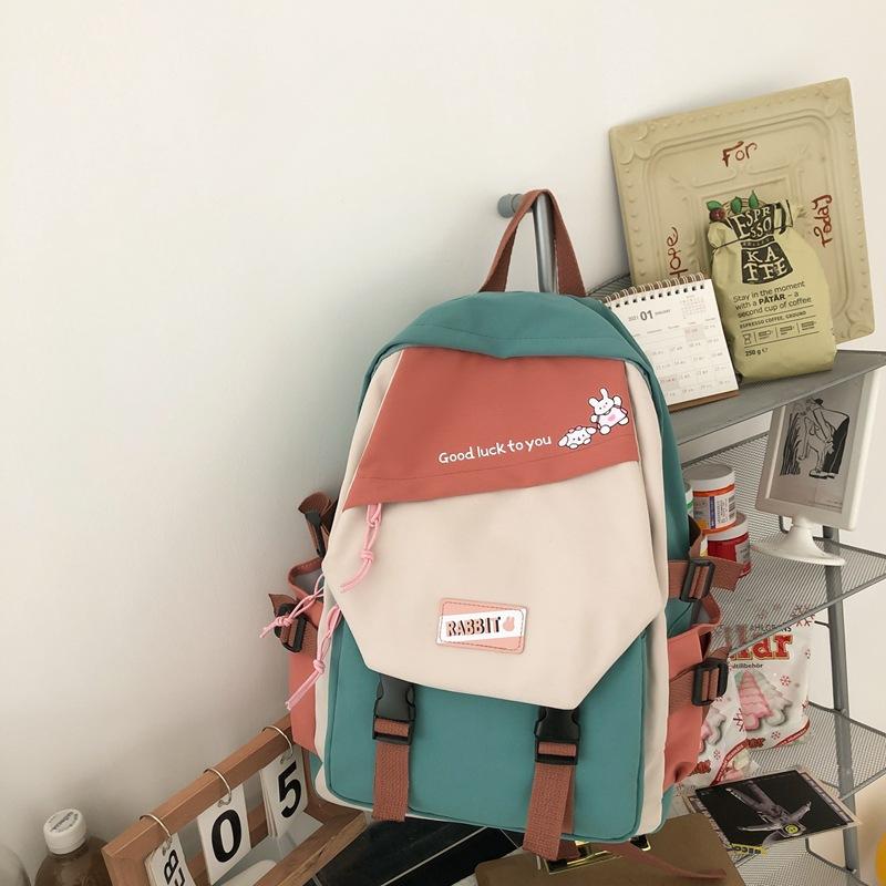 Schoolbag Schoolbag Female Student Korean Version High School Contrasting Color Large Capacity Girl Ulzzang New Junior High School Backpack Ins