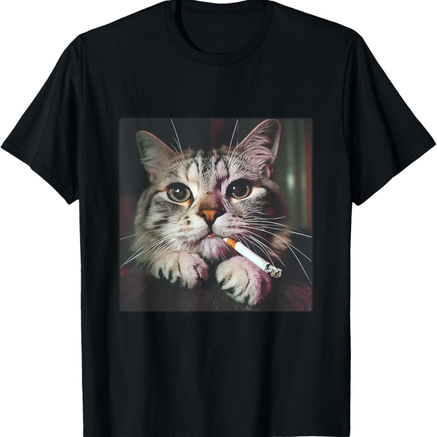 Cigarette Kitty Gen Z Joke Funny Smoking Cat Meme T-Shirt S