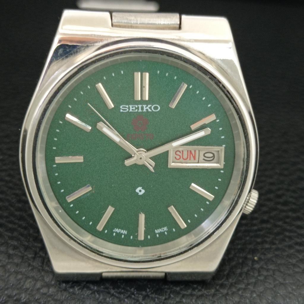GENUINE VINTAGE SEIKO EXPO 70 AUTOMATIC JAPAN MENS GREEN DIAL WATCH A708783-1