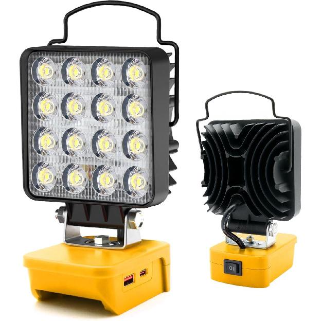 LED Work Light Compatible with Dewalt 18V/20V Battery, 48W 4800LM Flashlight, Cordless Flood Light with USB/Type C Charging Port and Low Voltage