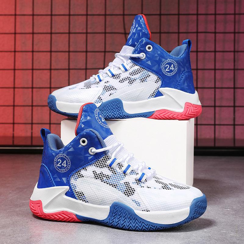 Popular children's basketball shoes rubber sole fly-woven mesh boys' shoes primary school students running sports shoes non-slip
