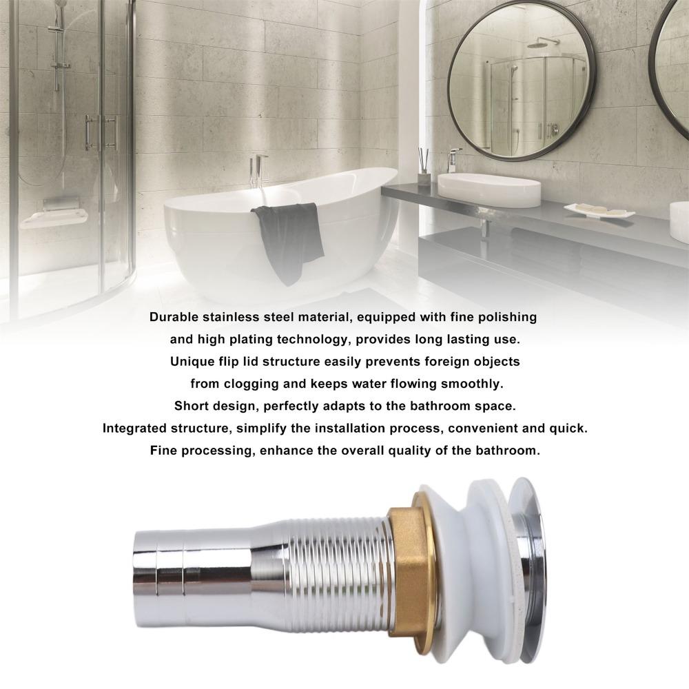 Flip Top Bathroom Sink Drain Stainless Steel Drain Stopper Durable Vanity Vessel Drain Kitchen