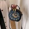 Vintage Embroidery Round Shoulder Bag, Zipper Handbag, Classic Trend Niche Satchel Bag