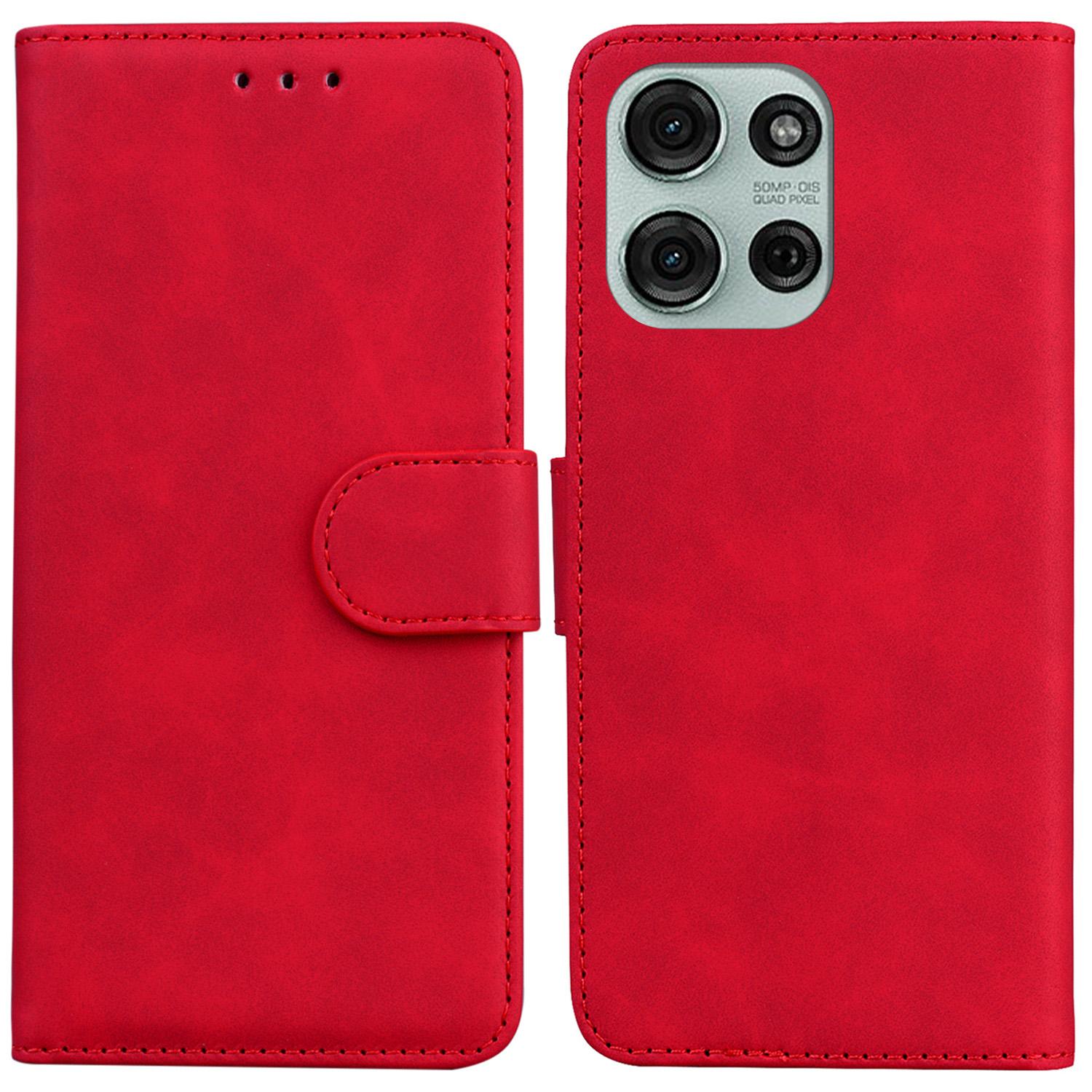 

For Motorola Moto G75 5G Case Solid Color Leather Wallet Phone Cover Red