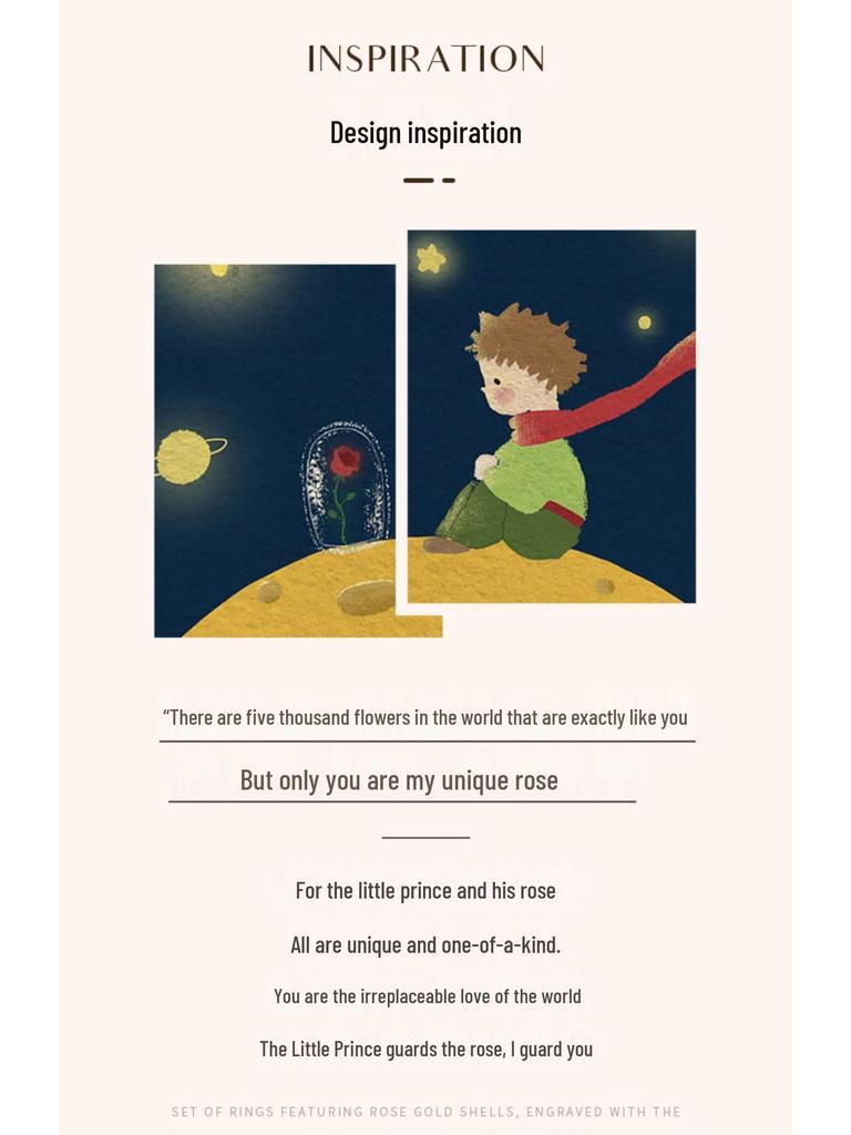 The Little Prince & Rose Sterling Silver Couple Rings - Unique Design Gift for Girlfriend