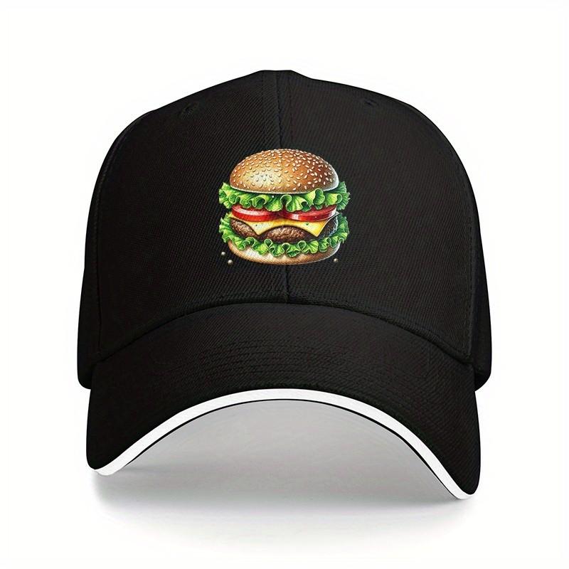 Hamburger Graphic Baseball Cap Adjustable Polyester Outdoor Casual Unisex Dad Hat