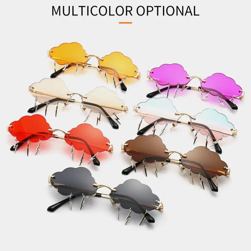 Sunglasses Funny Cloud Shaped Men and Women Disco Glasses Clouds Tassel Shades Rimless Sunglasses UV400 Eyewear