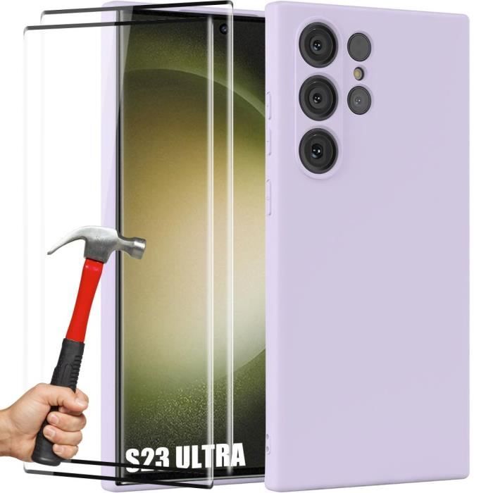 Case - BOOLING - for Samsung Galaxy S23 Ultra - Matte Liquid Silicone - Shockproof - 2 Tempered Glasses