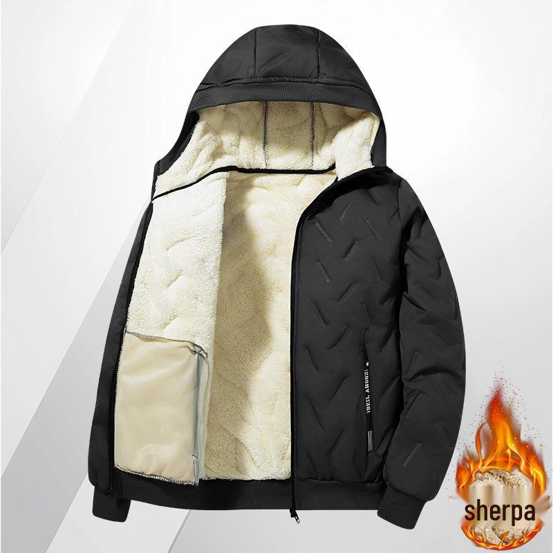 Men's Plus Size Lambswool Hooded Cotton Jacket - Autumn/Winter Warmth, New Style, Plus Velvet Ultrasonic Outerwear.