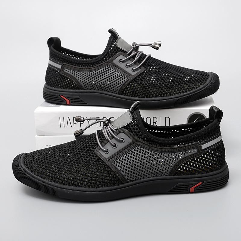 

Літнє повсякденне чоловіче взуття 2024 року, літнє дихаюче сітчасте взуття, порожнисті ледачі туфлі, чоловіче спортивне взуття з плетеної сітки 45 чорний