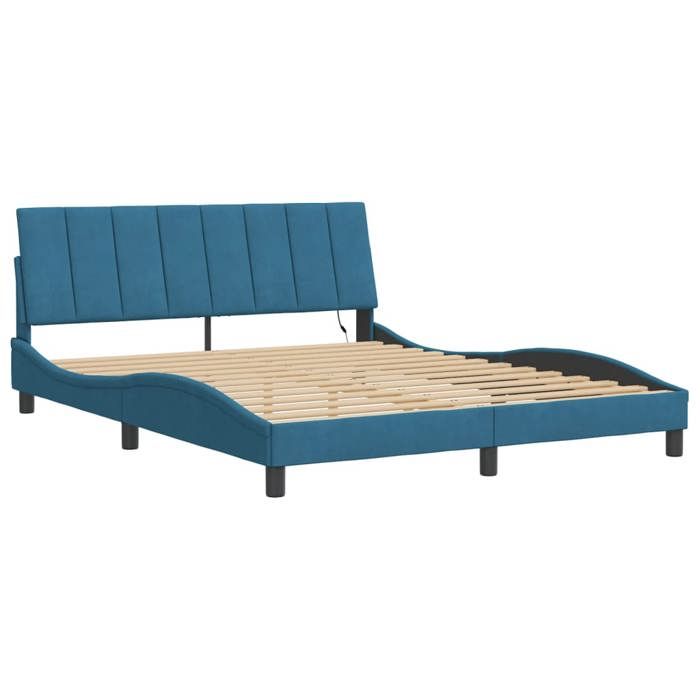 VidaXL Bed Frames with LED Lights, Upholstered Bed with Slat Base, Double Bed, Adult Bed, Modern, Blue 160x200 Cm 3213791