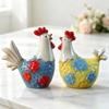 2 Pack Glazed Ceramic Decors Farm Animal Figurine Floral Textured Table Accent for Shelf Cabinet Entryway Living Room and Desk Display