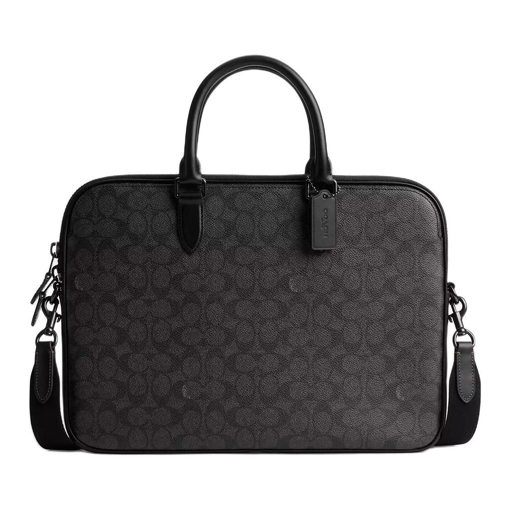 Coach Gotham 38 Classic Print Zipper Closure Coated Canvas And Calfskin Crossbody Shoulder Tote Bag Large Men bags Charcoal CV955-R8E