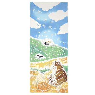 Todaya Shoten Cat with Dandelion Chusen Tenugui Tapestry Made In Japan