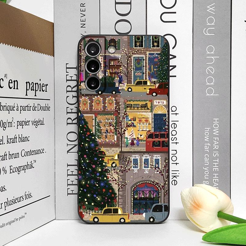 Christmas Snow Street Shop Window Scenery Pattern Phone Case for OPPO Reno 13 12 F 11 10 Pro Plus A58 Find X5 X3 Lite Soft Cover